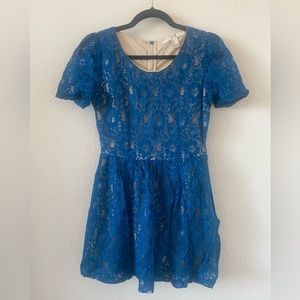 Forever 21 Lace Dress Bright Blue with Tan Backing, Size Small